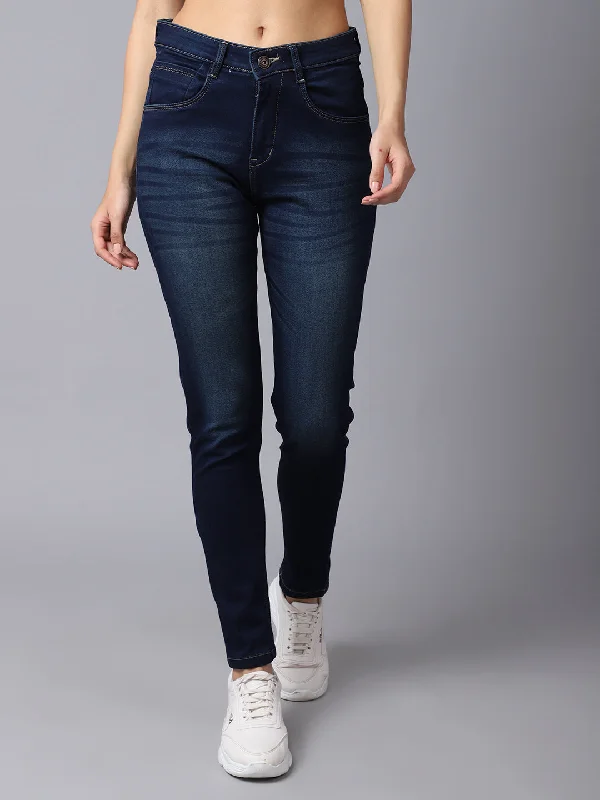 Women's Casual Skinny Fit Dark Mercerised Blue Light Fade Mid rise Jeans