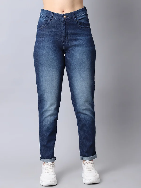 Women's Casual Skinny Fit Mercerised Blue Medium Fade High rise Jeans