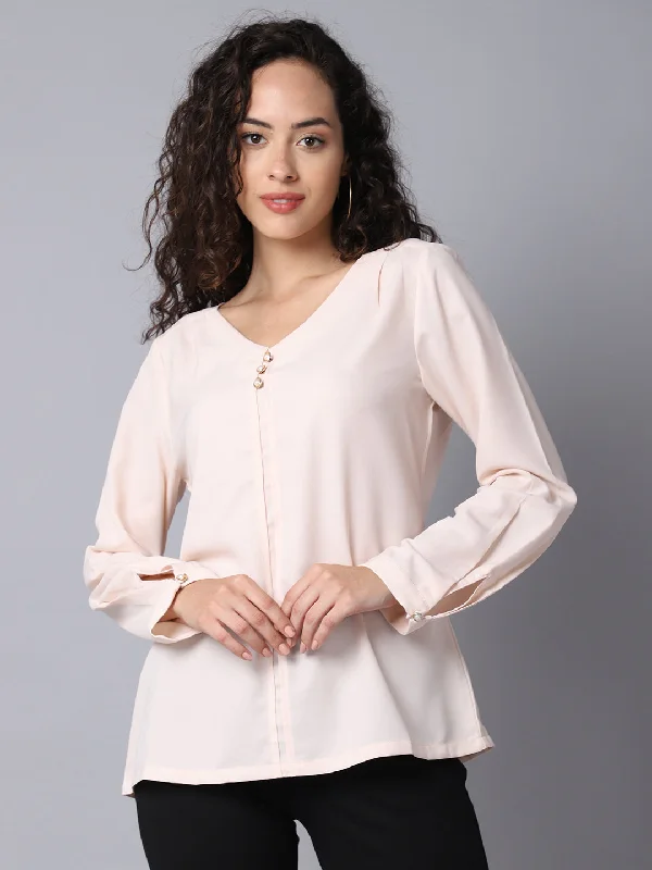 Women's Basic  Pink Solid V neck Top